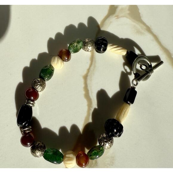 Boho Bracelet Multicolor Stone Bracelet 925 Sterling Silver Closure And Beads - Picture 3 of 4